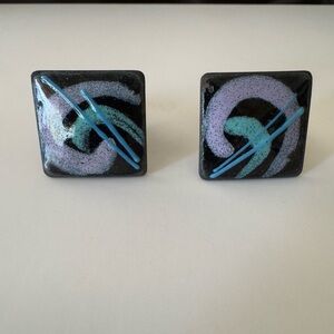 Abstract enamelled copper Square cuff links
